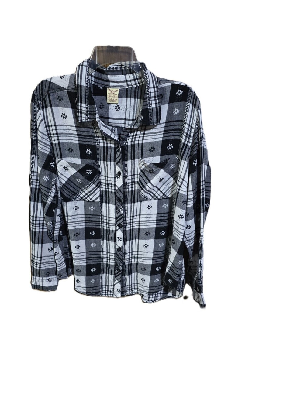 Faded Glory Black & White Flannel Top Size XL